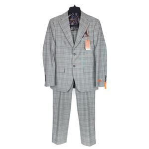Tallia Men's Slim-Fit Stretch Wool 2-Piece Suit Cream/Brown Plaid 36S 30x32 NWT